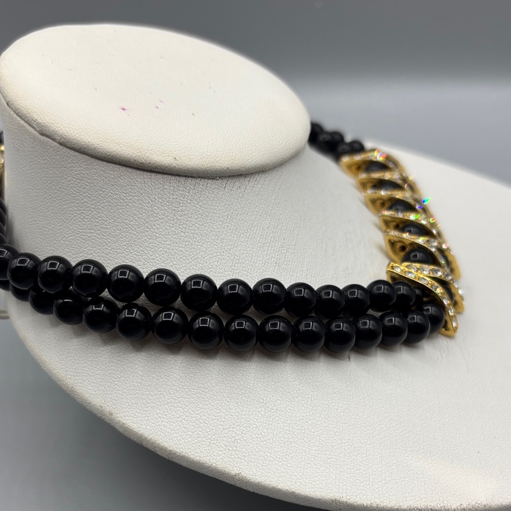 Black Onyx and Rhinestone Choker Necklace JP387 - Picture 6 of 9